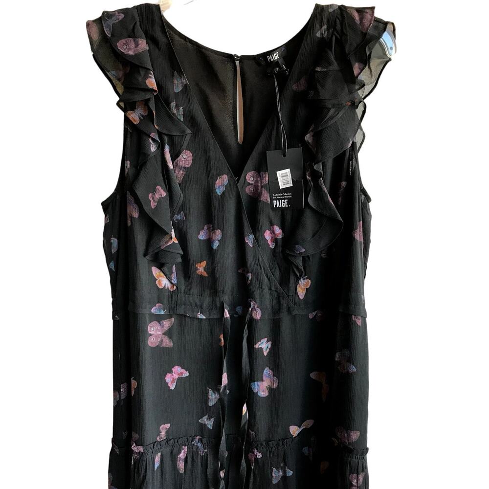 NWT Paige Black Butterfly Print Silk "Basil" Dress with Drawstring Waist size L - Picture 7 of 9